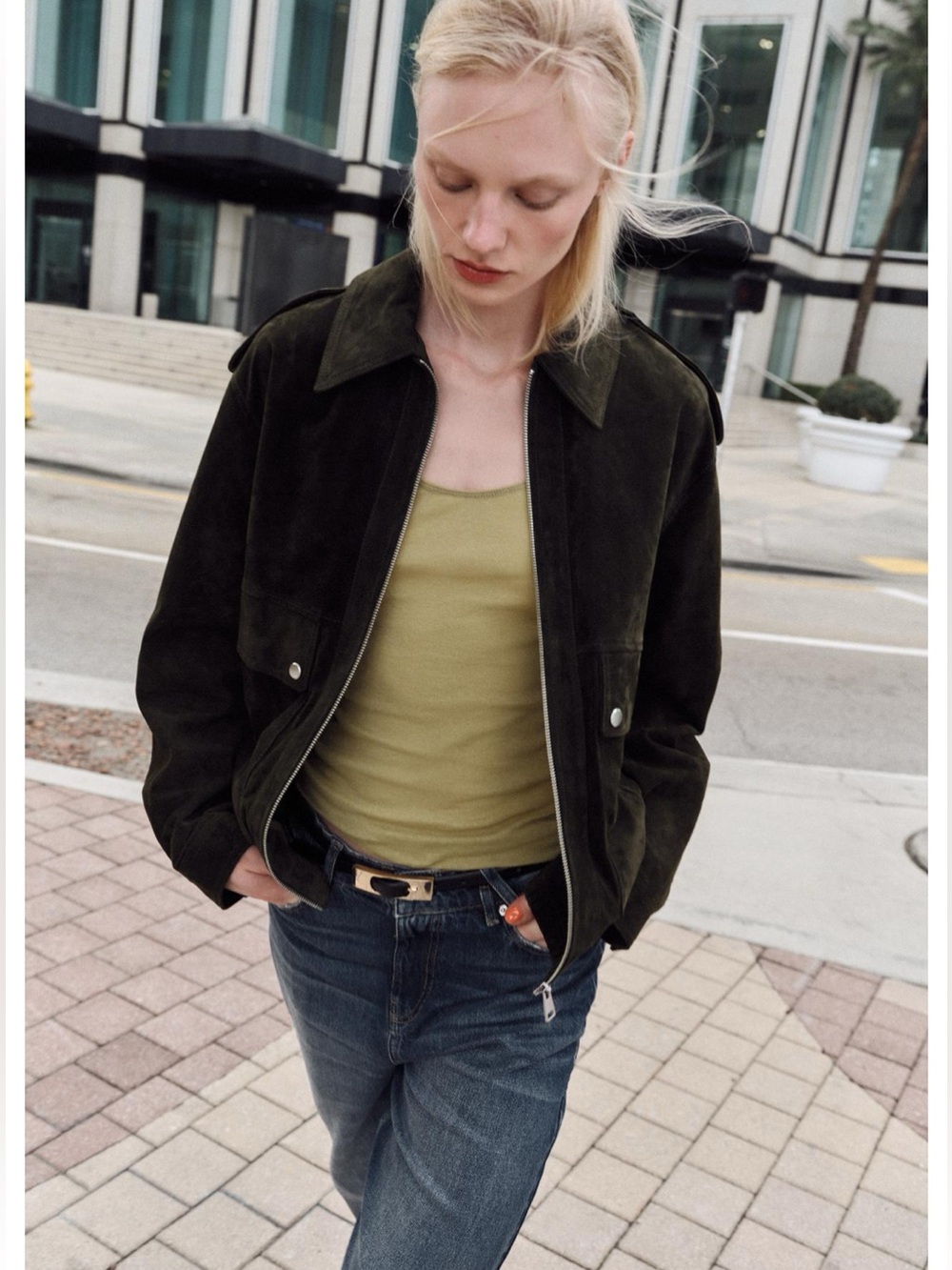 Zara khaki 100% real suede leather Jacket